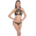 Flower Pattern Spring Cross Front Halter Bikini Set