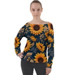 Flower Pattern Spring Off Shoulder Long Sleeve Velour Top