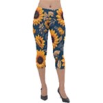 Flower Pattern Spring Lightweight Velour Capri Leggings 