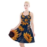 Flower Pattern Spring Halter Party Swing Dress 
