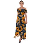 Flower Pattern Spring Off Shoulder Open Front Chiffon Dress