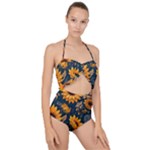 Flower Pattern Spring Scallop Top Cut Out Swimsuit