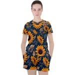 Flower Pattern Spring Women s T-Shirt and Shorts Set