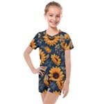 Flower Pattern Spring Kids  Mesh T-Shirt and Shorts Set