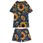 Flower Pattern Spring Kids  Swim T-Shirt and Shorts Set