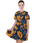 Flower Pattern Spring Short Sleeve Shoulder Cut Out Dress 