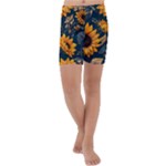 Flower Pattern Spring Kids  Lightweight Velour Capri Yoga Leggings