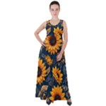 Flower Pattern Spring Empire Waist Velour Maxi Dress