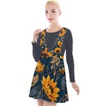 Flower Pattern Spring Plunge Pinafore Velour Dress