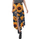 Flower Pattern Spring Velour Split Maxi Skirt