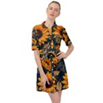 Flower Pattern Spring Belted Shirt Dress