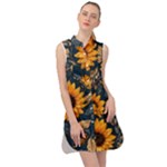 Flower Pattern Spring Sleeveless Shirt Dress