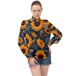 Flower Pattern Spring High Neck Long Sleeve Chiffon Top