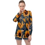 Flower Pattern Spring Long Sleeve Satin Shirt