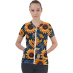 Flower Pattern Spring Short Sleeve Zip Up Jacket