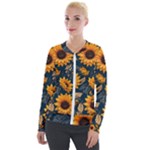 Flower Pattern Spring Velvet Zip Up Jacket