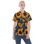 Flower Pattern Spring Women s Short Sleeve Pocket Shirt