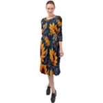 Flower Pattern Spring Ruffle End Midi Chiffon Dress