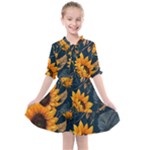Flower Pattern Spring Kids  All Frills Chiffon Dress