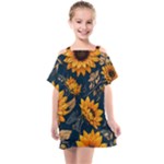 Flower Pattern Spring Kids  One Piece Chiffon Dress