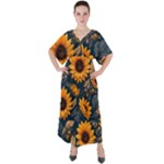 Flower Pattern Spring V-Neck Boho Style Maxi Dress