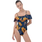 Flower Pattern Spring Frill Detail One Piece Swimsuit