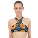 Flower Pattern Spring High Neck Bikini Top