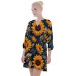 Flower Pattern Spring Open Neck Shift Dress