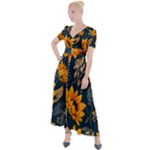 Flower Pattern Spring Button Up Short Sleeve Maxi Dress