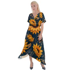 Cross Front Sharkbite Hem Maxi Dress 