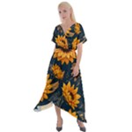 Flower Pattern Spring Cross Front Sharkbite Hem Maxi Dress