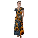 Flower Pattern Spring Flutter Sleeve Maxi Dress