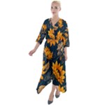 Flower Pattern Spring Quarter Sleeve Wrap Front Maxi Dress