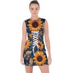Flower Pattern Spring Lace Up Front Bodycon Dress