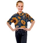 Flower Pattern Spring Kids Mock Neck T-Shirt