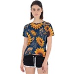 Flower Pattern Spring Open Back Sport T-Shirt
