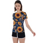 Flower Pattern Spring Back Circle Cutout Sports T-Shirt