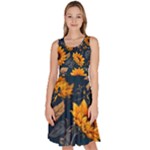 Flower Pattern Spring Knee Length Skater Dress With Pockets