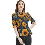 Flower Pattern Spring Frill Neck Blouse