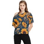 Flower Pattern Spring One Shoulder Cut Out T-Shirt