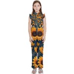Flower Pattern Spring Kids  Sleeveless Ruffle Edge Band Collar Chiffon One Piece