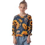 Flower Pattern Spring Kids  Cuff Sleeve Top