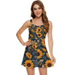 Flower Pattern Spring Ruffle Edge Bra Cup Chiffon Mini Dress