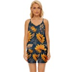 Flower Pattern Spring V-Neck Satin Pajamas Set