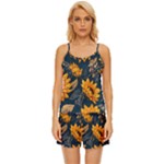 Flower Pattern Spring Satin Pajama Short Set