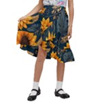 Flower Pattern Spring Kids  Ruffle Flared Wrap Midi Skirt