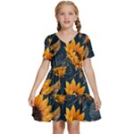 Flower Pattern Spring Kids  Short Sleeve Tiered Mini Dress