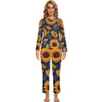 Flower Pattern Spring Womens  Long Sleeve Lightweight Pajamas Set
