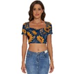 Flower Pattern Spring Short Sleeve Square Neckline Crop Top 