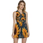 Flower Pattern Spring Sleeveless High Waist Mini Dress